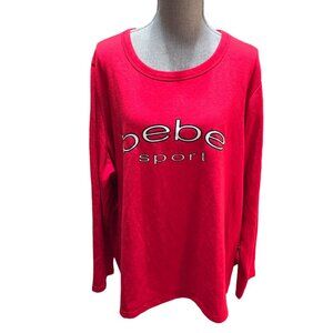 BEBE Sports Women's Plus Size 3X Red Long Sleeve Fleece Back Top NWT